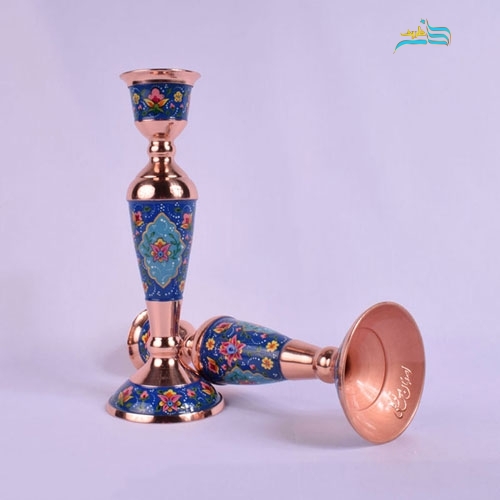 خرید، قیمت و مشخصات شمعدان متوسط مس و پرداز، با روکش پلی استر و ورق مس با کیفیت و ضخیم | هنرظریف