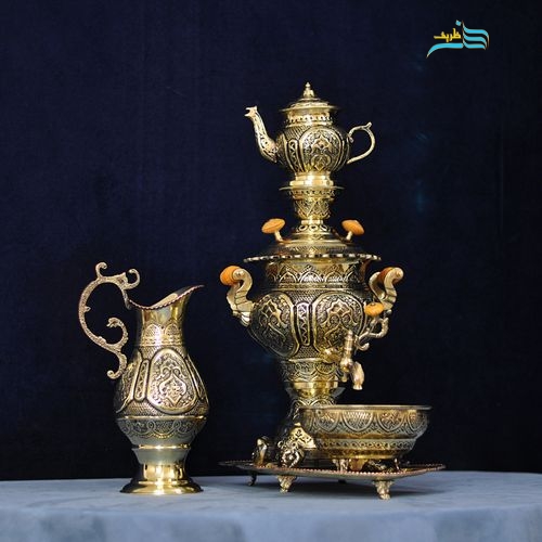 خرید سرویس سماور برنجی قلمزنی ۳ لیتری اصفهان | روکش نانو + قیمت ویژه | هنرظریف