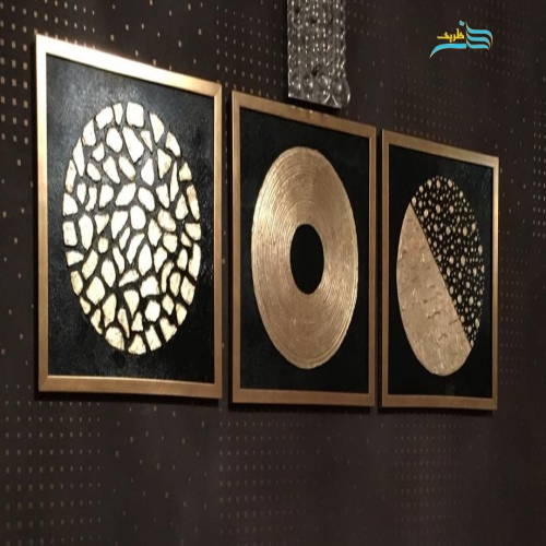 ست ۳ تابلوی اکریلیک و ورق طلا | برجسته با تکسچر | ۵۰×۵۰ | هنرظریف