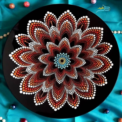 خرید، قیمت و مشخصات بشقاب شیشه ایی نقطه کوبی دیوارکوب ماندلا قابل شستشو و با مواد درجه 1 | هنرظریف