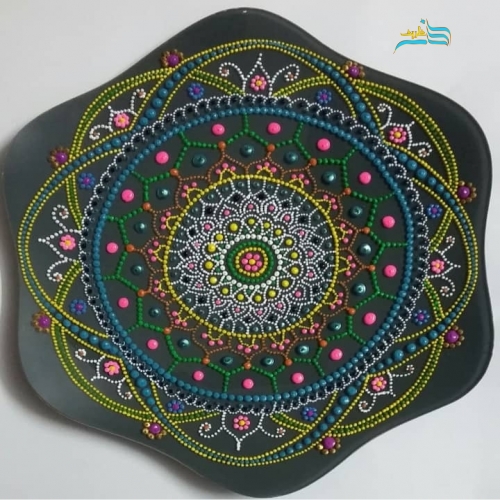 خرید، قیمت و مشخصات بشقاب شیشه ایی نقطه کوبی دیوارکوب طرح محراب، قابل شستشو و با رنگ ثابت | هنرظریف