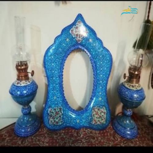 آینه و شمعدان میناکاری مسی خوش ساخت | هنرظریف