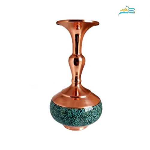 خرید، قیمت و مشخصات گلدان فیروزه کوبی مدل شلغمی کد ۱۰۱۷ اصل نیشابور درجه 1 و با کیفیت | هنرظریف