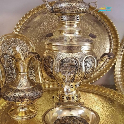 خرید سرویس سماور زغالی برنجی ۶ لیتری خورشیدی دست ساز | هنرظریف