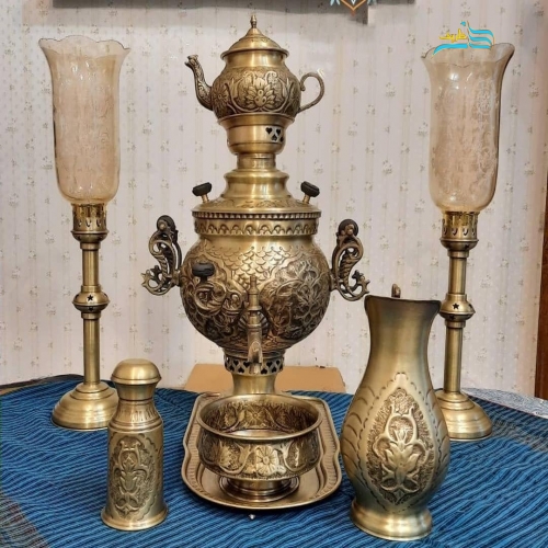 خرید سرویس سماور زغالی برنجی قلمزنی ۶ لیتری قلم دست سنگین | هنرظریف