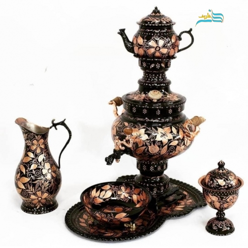 خرید سرویس سماور ۶ لیتری مسی الماس تراش سنگین وزن شیک | هنرظریف