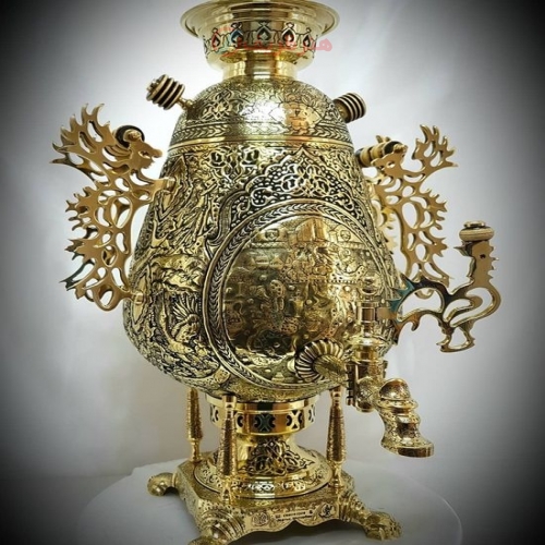 خرید و قیمت سماور زغالی ۸ لیتری مدل جام، دسته توری ملکه جدید، کاملاً دست ساز- هنرظریف