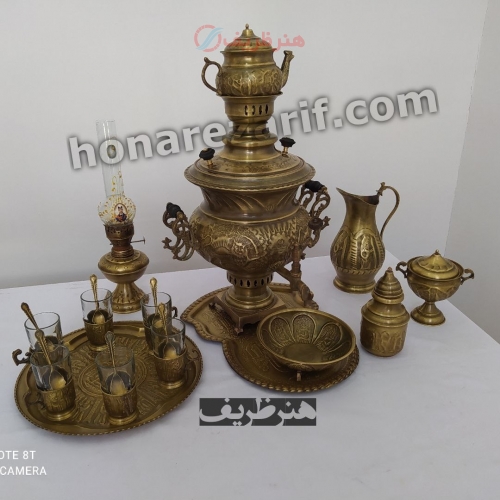 خرید و قیمت - سرویس سماور زغالی آنتیک 3.5 لیتری برنجی - هنرظریف