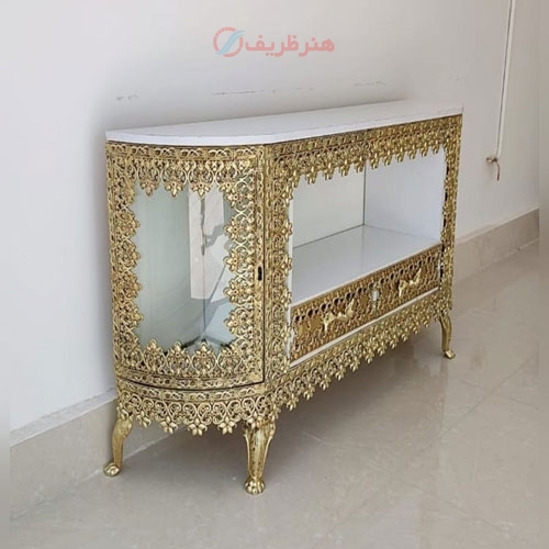 خرید آنلاین میز تلویزیون بوفه ای طول 120 با آبکاری برنز، رنگ ثابت و 5 سال ضمانت - هنرظریف