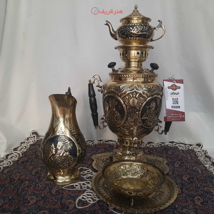 خرید، قیمت و مشخصات سماور برنجی زغالی لیلی و مجنون ٦ لیتری فونیکس - هنرظریف