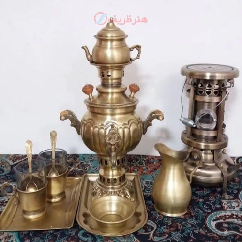 خرید، قیمت و مشخصات سماور زغالی 1 لیتری همراه با سرویس 5 تکه به طور مستقیم از تولیدی، زیر قیمت | هنرظریف