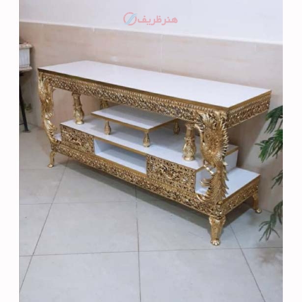 خرید آنلاین میز تلویزیون طرح طاووس طول 120، رنگ ثابت با 5 سال ضمانت آبکاری و کارت گارانتی - هنرظریف