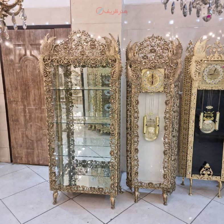 خرید، قیمت و مشخصات بوفه و ساعت برنز، مدل گل سرخ طاووس دار، بسیار زیبا و شیک، برنز درجه 1 | هنرظریف