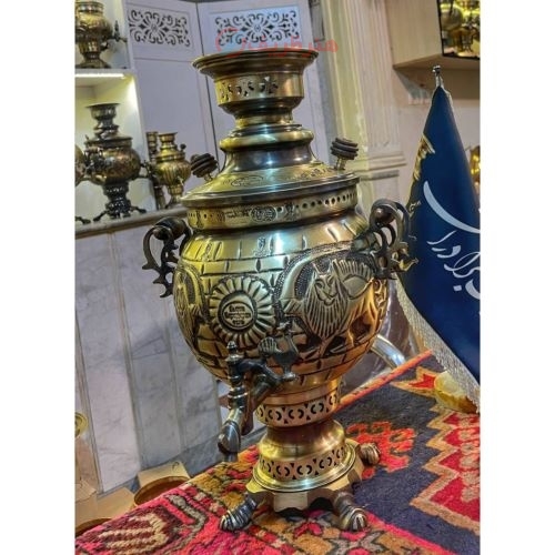 خرید آنلاین، سماور 4 لیتری زغالی توپی قلم، رنگ ثابت، ورق ضخیم برنجی | هنرظریف