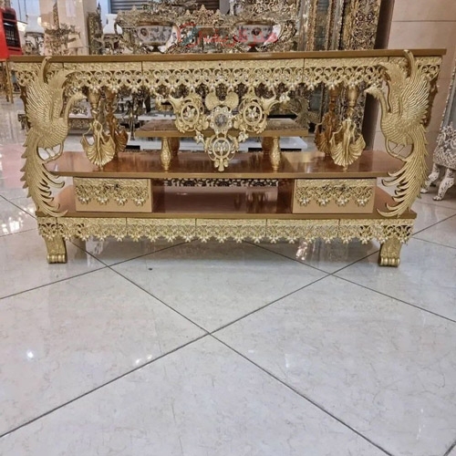 خرید، قیمت ومشخصات میز ال سی دی جنس آلیاژ و رویه ام دی اف طلایی درجه یک زیر قیمت بازار، کیفیت عالی - هنرظریف