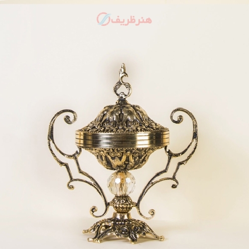 خرید، قیمت و مشخصات قندان وسط کریستال سایز متوسط جنس برنزی کیفیت درجه یک - هنرظریف