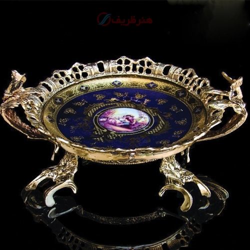 خرید، قیمت و مشخصات میوه خوری سه پایه طرح دار مدل سلطنتی با بدنه برنزی رنگ ثابت - هنرظریف