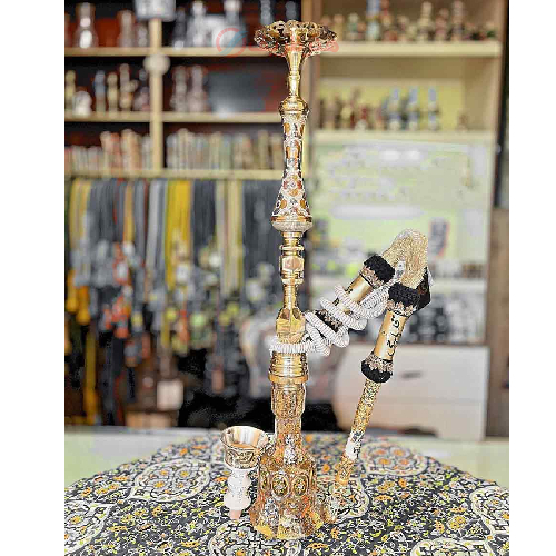 خرید، قیمت و مشخصات قلیان کامل برنجی گلدان سفید، شیشه تراش طرح فرانسه گل و مرغ ارزان و باکیفیت _ هنرظریف