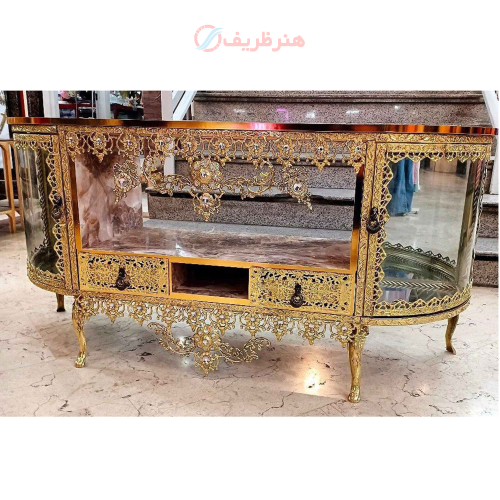 خرید، قیمت و مشخصات میز تلویزیون برنزی با طراحی بسیار شیک و چشم نواز دارای ضمانت ارزان و باکیفیت _ هنرظریف