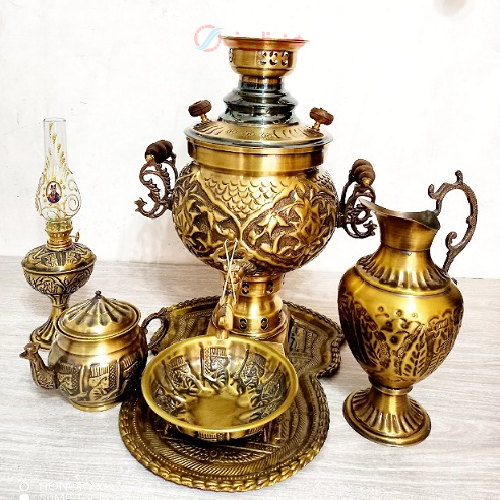 خرید، قیمت و مشخصات سرویس 6 پارچه سماور 6 لیتری ذغالی، ورق ضخیم و سنگین وزن _ هنرظریف