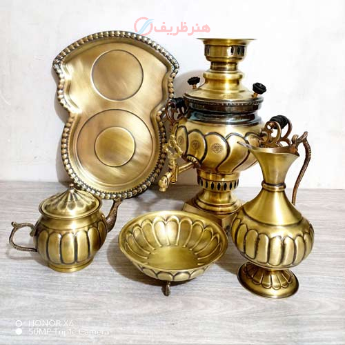 خرید، قیمت و مشخصات سرویس سماور ذغالی برنجی 3 لیتری عدسی آینه پیچ، سنگین وزن با ضمانت معتبر _ هنرظریف