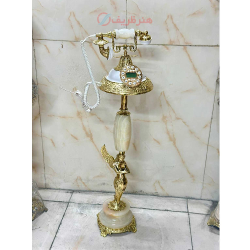 خرید، قیمت و مشخصات تلفن گرد برنزی فرشته پایه سنگی سفید_ هنرظریف