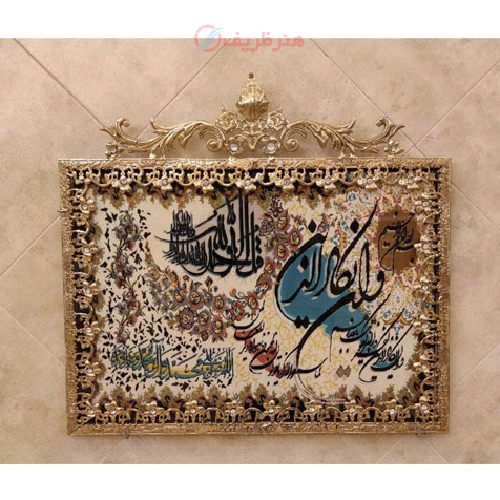 خرید، قیمت و مشخصات تابلو فرش برنز ون یکاد ۵۰ در ۷۰ تسمه گل نقلی طرح جدید، مدرن و ساده_ هنرظریف
