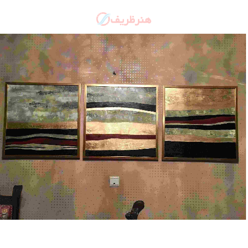 خری، قیمت و مشخصات تابلو سه لت انتزاعی ، نقاشی شده با اکریلیک و ورق طلا - هنرظریف