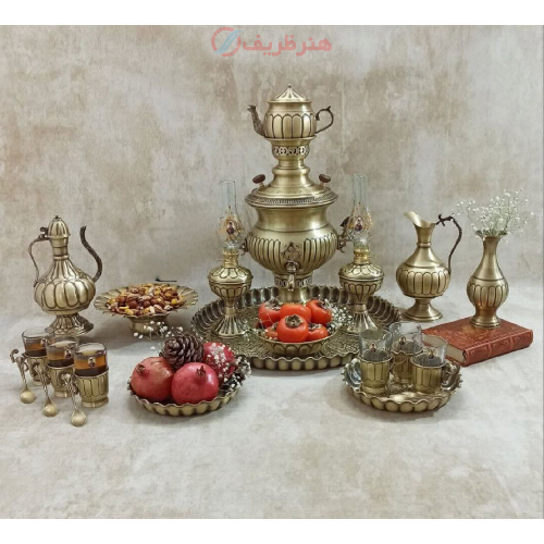 خرید، قیمت و مشخصات سرویس سماور زغالی برنجی مدل قاجاری؛ با کیفیت بالا _ هنرظریف