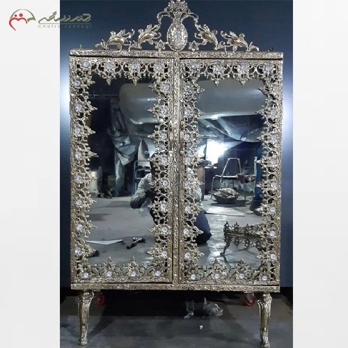 خرید آنلاین، جا کفشی  برنزی دو درب تاج و آینه دار کیفیت اعلاء رنگ، بی نظیر، زیر قیمت بازار | هنرظریف