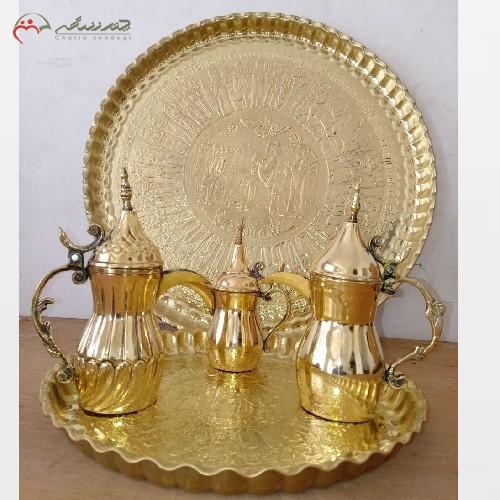 خرید آنلاین، دله ( قهوه جوش ) عربی  از جنس برنج با دو رنگ طلایی و آنتیک، دو سایز 25 و 20 سانت، با قیمت عالی | هنرظریف