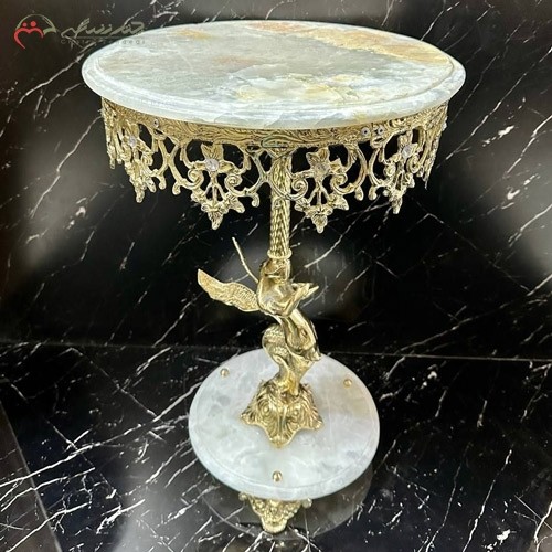خرید آنلاین، میز خاطره گرد طرح  زیبای فرشته بزرگ و پایه و صفحه سنگی، رنگ طلایی بسیار با کیفیت، قیمت عالی | هنرظریف