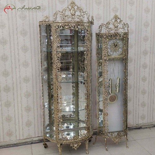 خرید آنلاین، ست بوفه 3 طبقه نیم گرد و ساعت ایستاده برنزی، مدل گل سرخ و رنگ فورتیک، درای گارانتی، با قمیت مناسب | هنرظریف