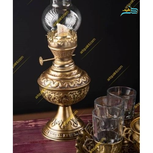 سرویس سماور ۶ لیتری برنجی زغالی با روکش نانو | ارتفاع ۵۷ سانتی با قوری