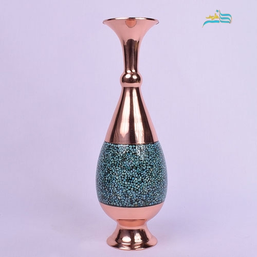 گلدان صراحی 30 فیروزه کوبی، فیروزه اصل نیشابور با روکش پلی استر - هنرظریف