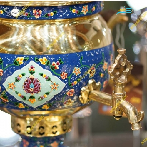 سرویس سماور برنجی تذهیب کاری تماماً کار دست با پوشش پلی استر
