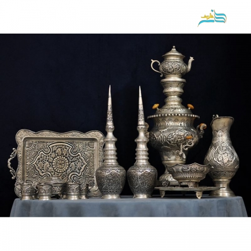 سرویس سماور چای خوری و تنگ شاخدار برنجی تمام نما