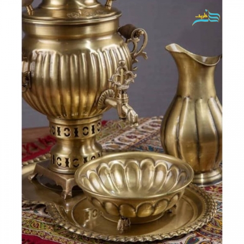 سرویس سماور زغالی سه لیتری شش نفره با چراغ سنتی و روکش نانو