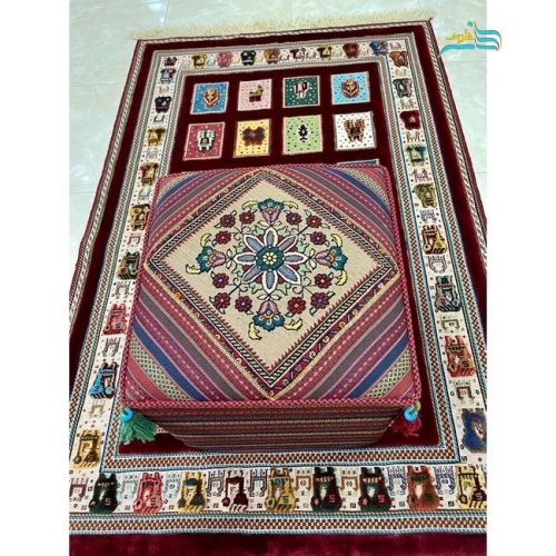 پاف صندلی گلیمی دستباف سیرجان مناسب پای مبل و تخت سنتی با رنگ طبیعی درجه 1 - هنرظریف