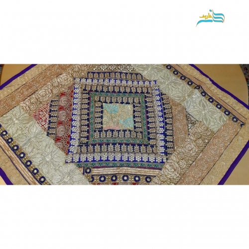 رومیزی مربع سرمه دوزی و نواردوزی ساتن ۱۰۰×۱۰۰ قابل شستشو B-8