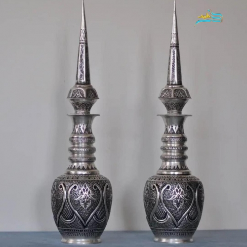 تنگ شاخدار برنجی قلمزنی روکش نقره