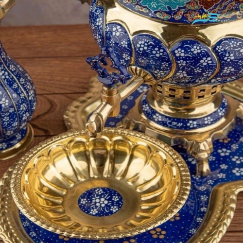سرویس سماور برنجی دکوری ۳ لیتری نقاش دست با روکش پلی استر و پرداز