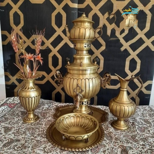 نمای کامل از سرویس پنج تکه با مدل عدسی و دسته ماهی، نمایش هماهنگی و زیبایی کلی.