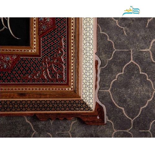 تابلو قلمزنی مسی ۵۳×۸۳ با قاب خاتم اعلاء، تذهیب و نقاشی