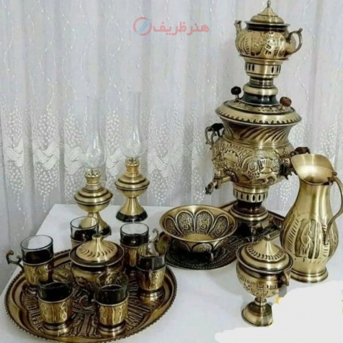 سرویس سماور برنجی 4 لیتری شیر و خورشید و چایخوری - هنرظریف