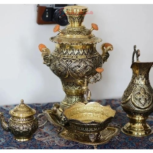 سرویس سماور قلمزنی برنجی ٣ لیتری رنگ ثابت با ضمانت