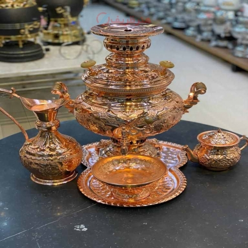 سرویس کامل سماور برنجی 8 لیتری گازی با رنگ ثابت