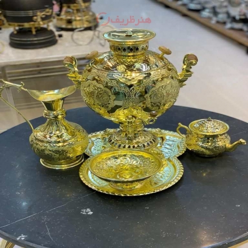 ست کامل سماور گازی برنجی 8 لیتری با رنگ ثابت