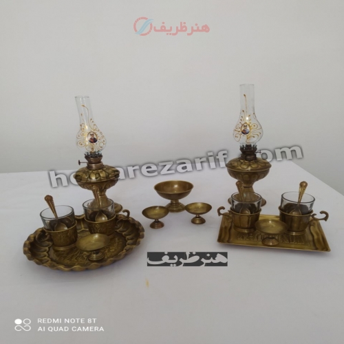 چراغ گردسوز و چایخوری برنجی - هنرظریف
