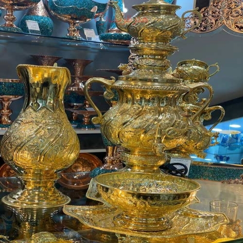 سماور برقی برنجی 4 لیتری روکش طلا، مدل قراس، سنگین وزن